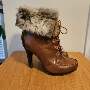 Loft Heeled Booties w/ Fur Trim Size 7.5